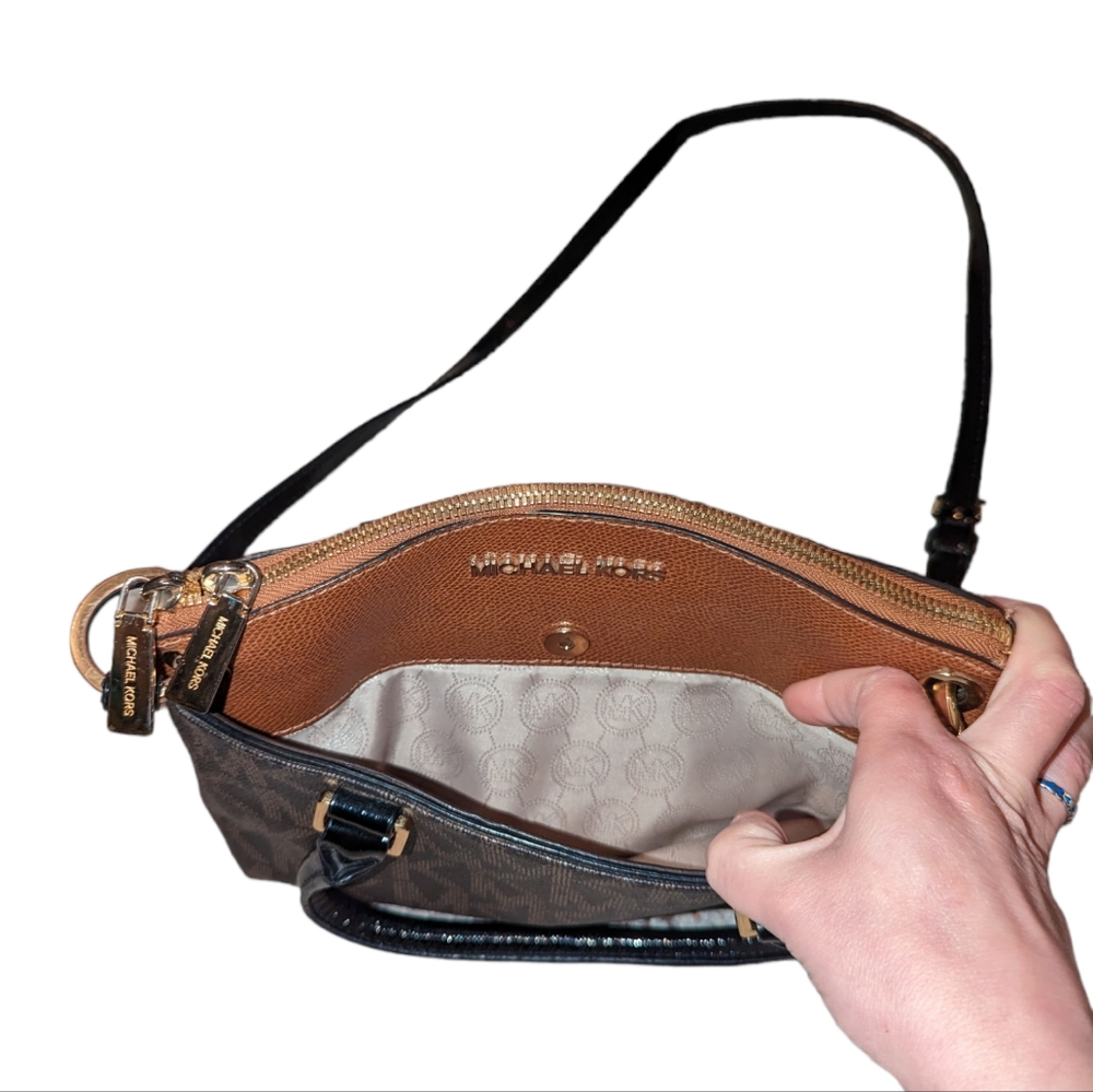 Michael Kors Aubrie Leather Brown MK Small Satchel Crossbody Bag Purse - Picture 10 of 13